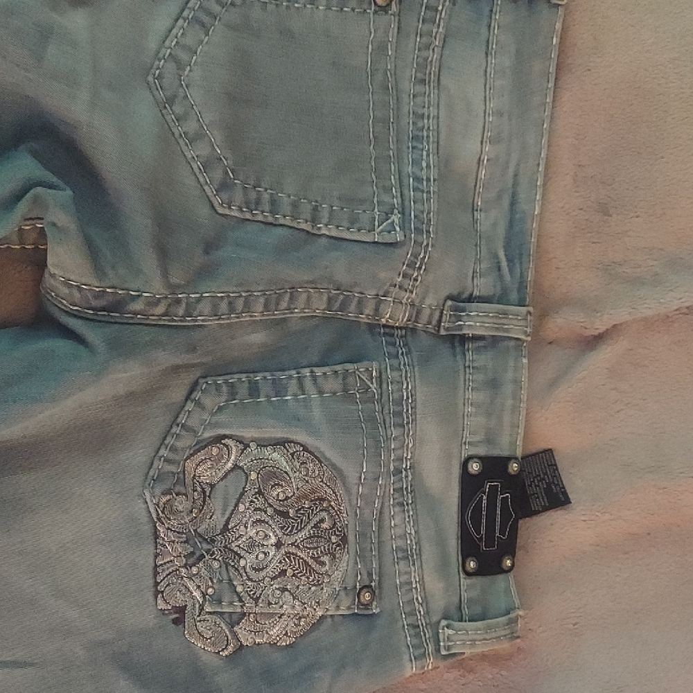 Harley-Davidson Light Blue Boot Cut Jeans with Silver Embellishment